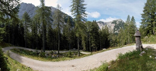 Road through the Barental valley to the Klagenfurter Hütte Karavanke in Austria
