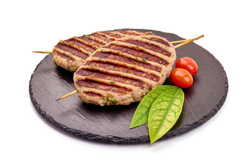 Grilled minced meat cutlets, isolated on white background. High resolution image