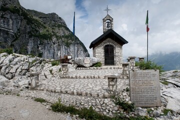 World War I monument at the Rifugio Celso Gilberti hut in the Julian Alps in Italy