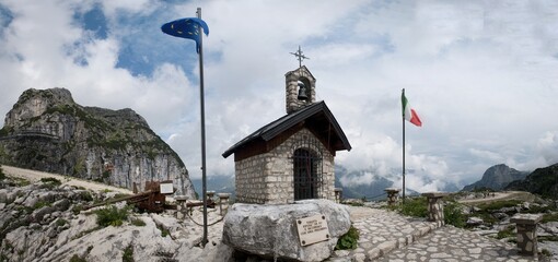 World War I monument at the Rifugio Celso Gilberti hut in the Julian Alps in Italy