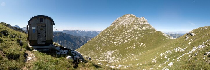 the top of Monte Cimone from the Sandro del Torso bivouac in the Julian Alps in Italy