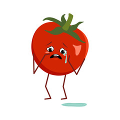 Cute tomato character with crying and tears