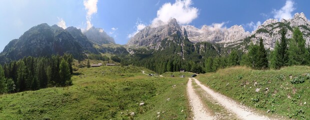 panorama with Mount Jôf Fuart from the south in the Julian Alps in Italy