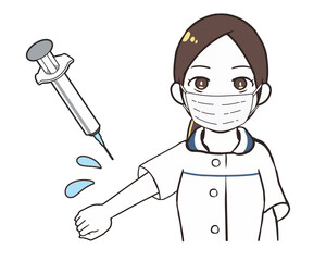 ワクチン接種　医療従事者　女性　マスク
