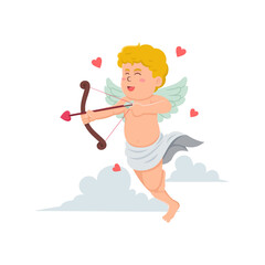 Obraz na płótnie Canvas Classic Cupid Vector. Cupids Silhouette. Valentine Day Card. Shoots A Bow. Cupid with love arch Flat Cartoon Illustration