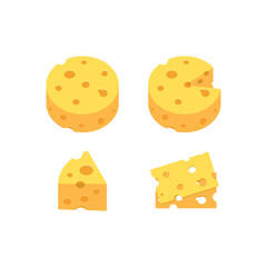 Cartoon cheese illustration. Triangle piece, slice piece cut out of wheel of cheese. Simple and cute flat vector style icon