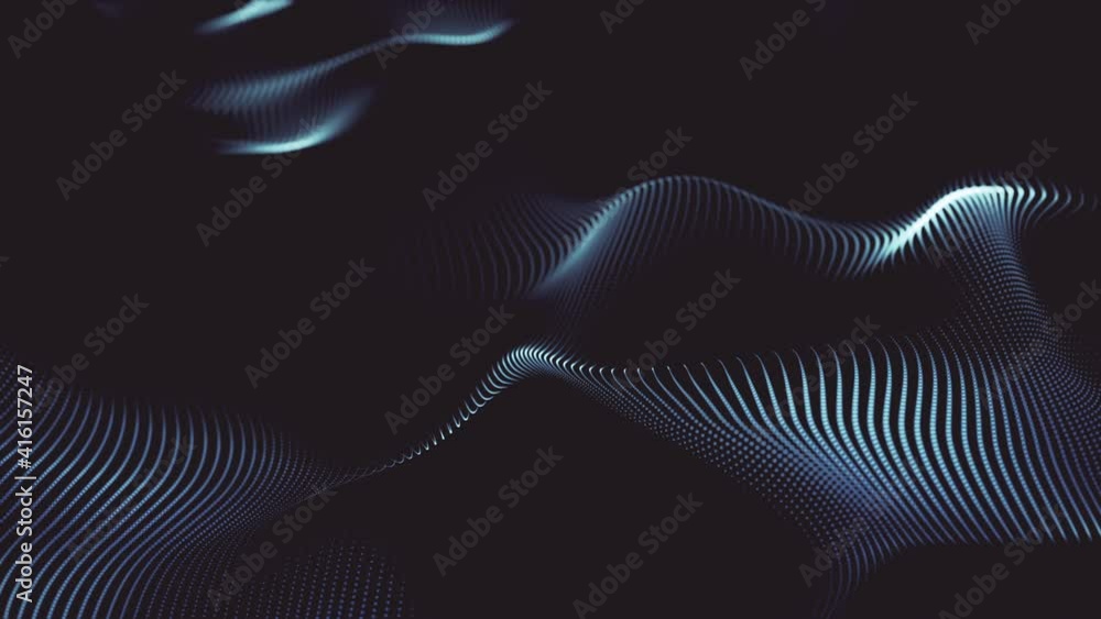 Wall mural abstract flowing smooth blue waves background. grid, big data connection. seamless loop 4k animation