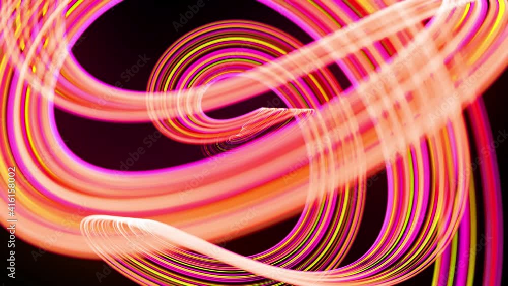 Poster light flow bg in 4k. abstract looped background with light trails, stream of green red yellow neon l