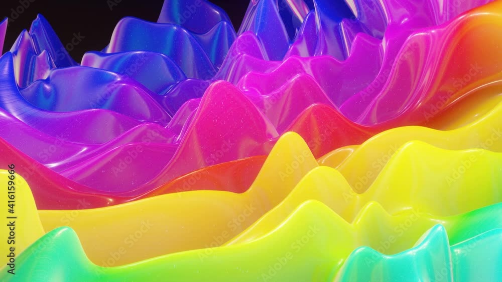 Poster looped festive liquid bg in 4k. abstract wavy pattern on bright glossy surface, liquid gradient rain