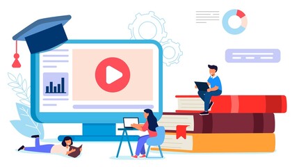 Professional training Webinar Online business courses Presentation  Education Video tutorial Vector flat illustration Design composition market analysis creative solution Сoncept of online meeting