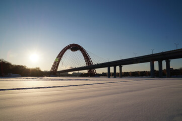 red picturesque bridge in moscow