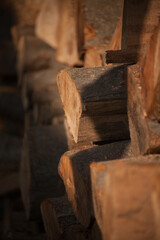 Log trunks pile, the logging timber wood industry.