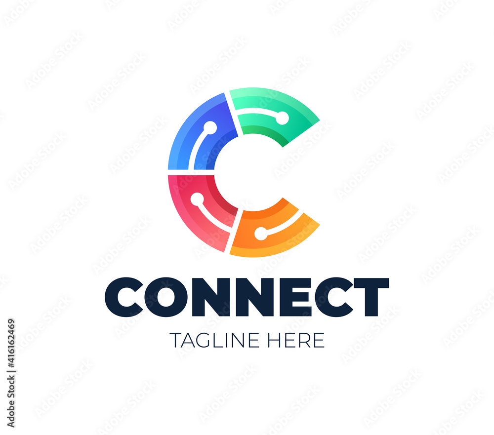 Poster initial letter c logo connected circle symbol. design template element