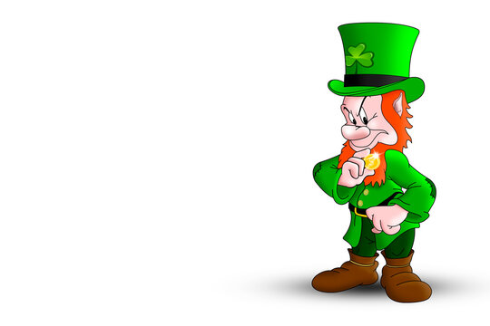 The gnome is holding a gold coin. St.Patrick 's Day