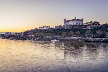 Obraz premium Bratislava capital city over River Danube, Slovakia