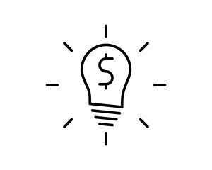 Black outline vector lightbulb with dollar, simple linear business idea. Flat isolated finance symbol with dollar sign in the bulb