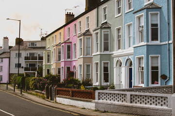 Fototapeta na wymiar Colorful British row houses in Beaumaris, Anglesey, Wales, UK