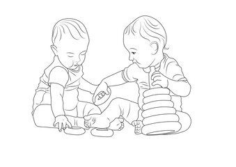 coloring page with babies playing pyramid
