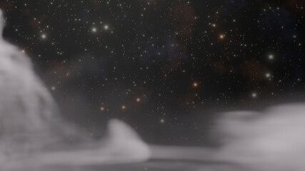 Fog steam with starry night sky in background (3D Rendering)