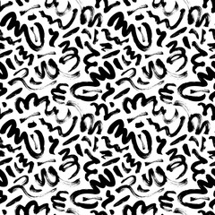 Wavy and swirled brush strokes vector seamless pattern. Black paint freehand scribbles, abstract ink background. Brushstrokes, smears, lines, squiggle pattern. Abstract wallpaper design, textile print © Anastasiia Hevko