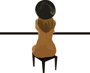 Young woman with black hat sitting flat vector image 