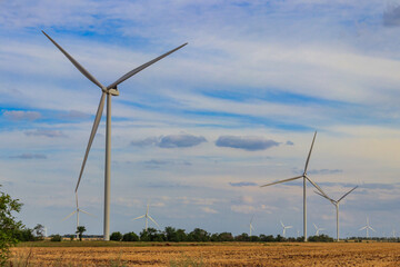 Wind turbines in a field. Renewable energy