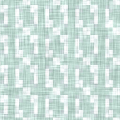 Aegean teal mottled geo patterned linen texture background. Summer coastal living style home decor fabric effect. Sea green wash grunge distressed geometric grid. Decorative textile seamless pattern
