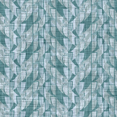 Fototapeta premium Aegean teal mottled geo patterned linen texture background. Summer coastal living style home decor fabric effect. Sea green wash grunge distressed geometric grid. Decorative textile seamless pattern 