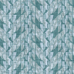 Aegean teal mottled geo patterned linen texture background. Summer coastal living style home decor fabric effect. Sea green wash grunge distressed geometric grid. Decorative textile seamless pattern
