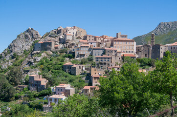Fototapeta na wymiar View of the mountain village of Speloncato in the Balagne region of the island of Corsica, France