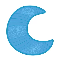  Decorative, stylized crescent moon of blue color with an ornament. Good night and sweet dreams vector design element. For card, sticker, poster, print, pajamas, decor of sleeping room and furniture © Dreamway_Realm