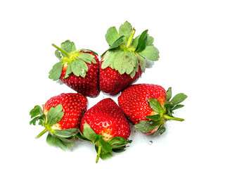 Fresh colorful strawberry on a white background. Produce product. Top down wiew