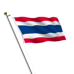 Fototapeta na wymiar Thailand flagpole 3d illustration on white with clipping path