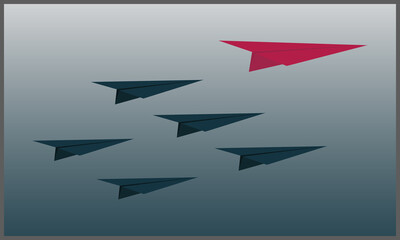 Fototapeta premium vector illustration of paper planes flying in the sky, symbol of leader. Eps 10