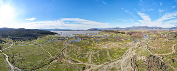 Aerial panorama of Zhrebchevo Reservoir, Bulgaria