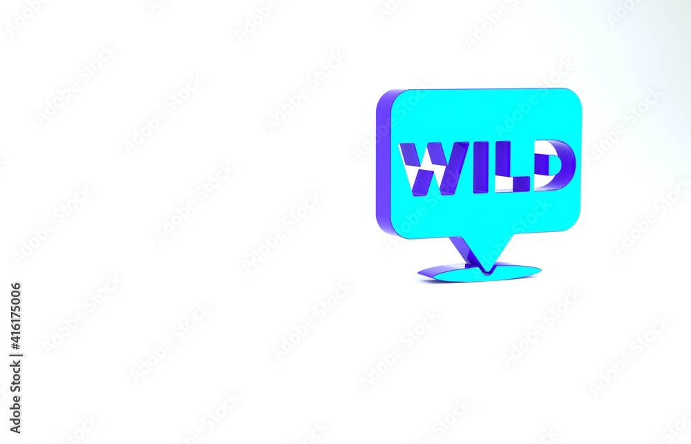 Poster turquoise pointer to wild west icon isolated on white background. western signboard, message board, 