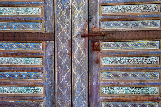 Vintage door old wooden gate in Morocco.