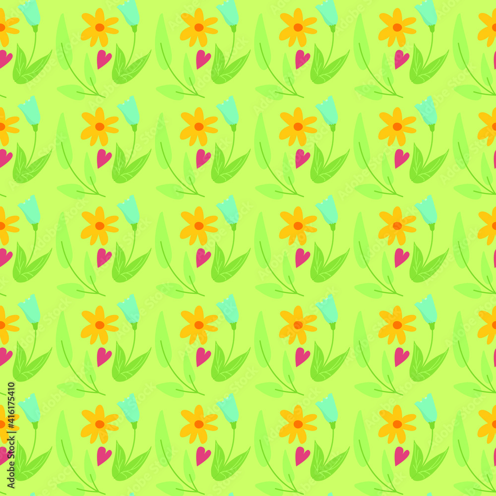 Aufkleber seamless pattern background with spring floral elements in simple flat hand drawn style in line. cut