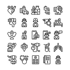 Set of Hospitality Hospital Clinic outline style icon and illustration