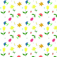 Spring pattern. Flowers on a white background. Factory textiles. For children's clothing. Bedclothes.