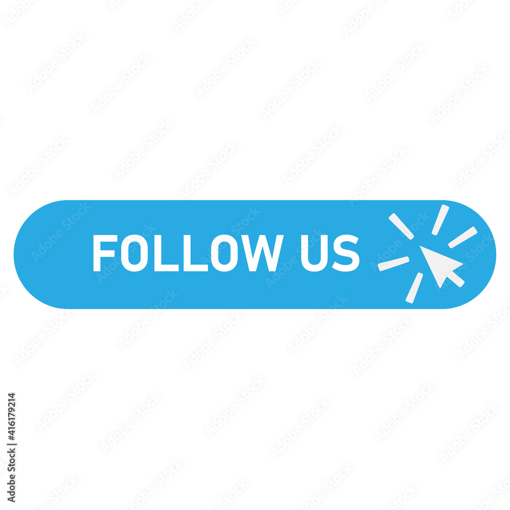 Poster follow us banner icon on white backgroud. follow us with cursor button sign. flat style. label with 