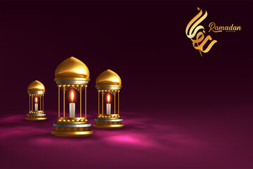 ramadan kareem background with gold lantern
