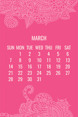 March year 2021 monthly floral calendar
