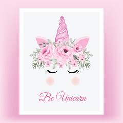 unicorn crown watercolor flower rose pink peony © orchidart
