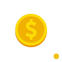 Golden coin icon. Money symbol with dollar sign. Dollar symbol. Bank payment symbol. American dollar. Golden coin. Dollar coin. Bank payment symbol. Finance. American currency. Cash money. Game coin.
