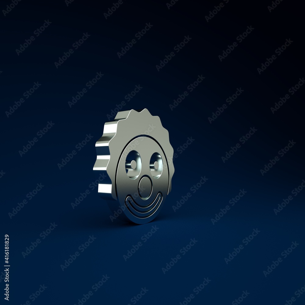 Sticker silver clown head icon isolated on blue background. minimalism concept. 3d illustration 3d render