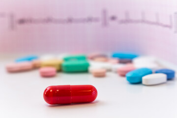 Representation of medical office. Pills and medicines for legal use, medical elements