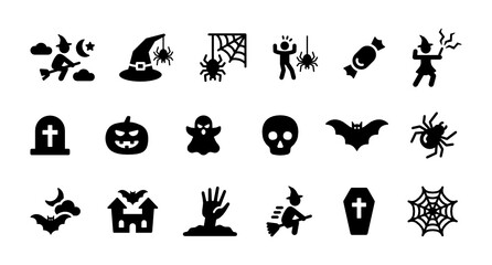 Halloween vector icon set illustration with witch, tomb, spider and candy symbol.