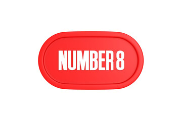 8 Number sign in red color isolated on white background, 3d render.