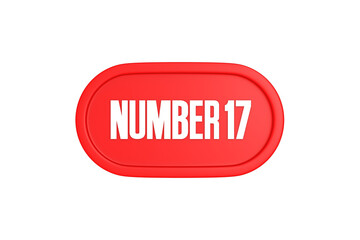 17 Number sign in red color isolated on white background, 3d render.